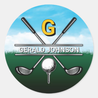 Minimalist Custom Elegant Golf Monogram Design Classic Round Sticker