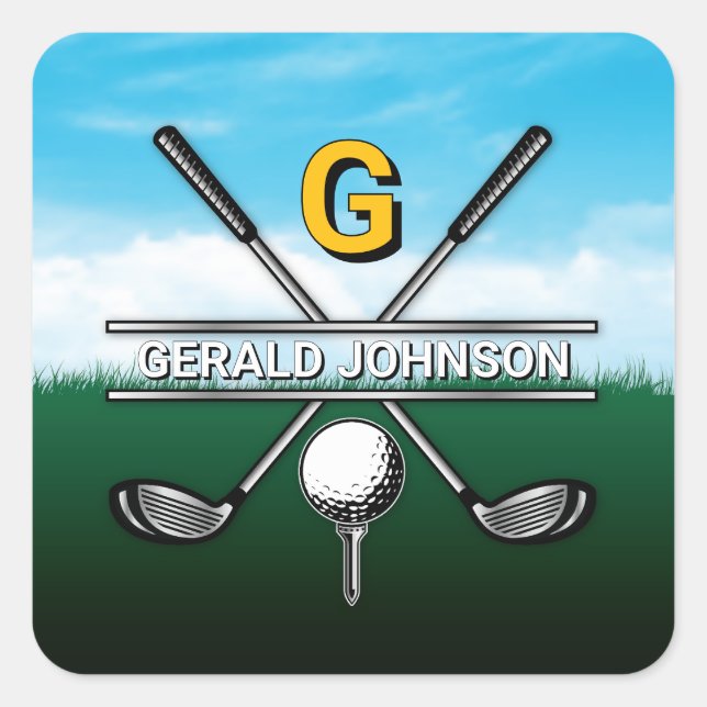Minimalist Custom Elegant Golf Monogram Design Square Sticker (Front)