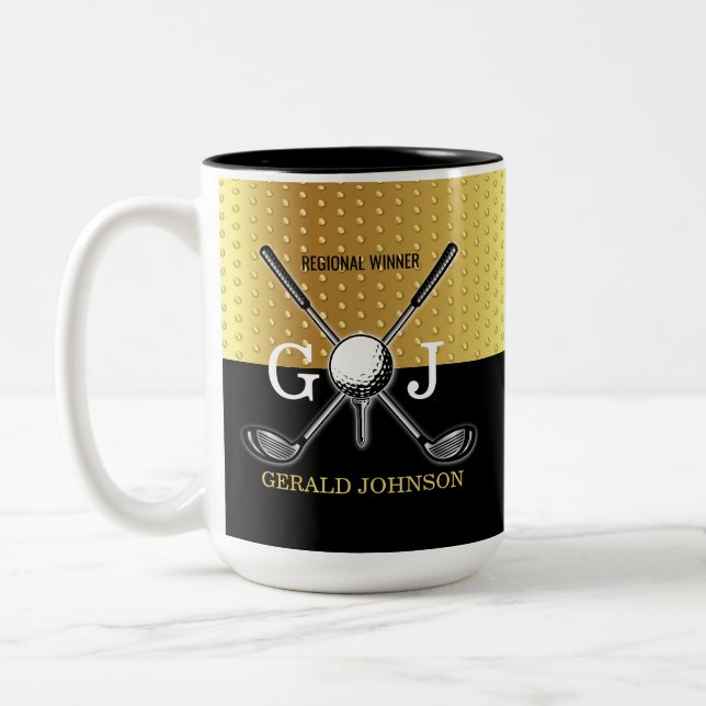 Minimalist Custom Elegant Golf Monogram Design Two-Tone Coffee Mug (Left)