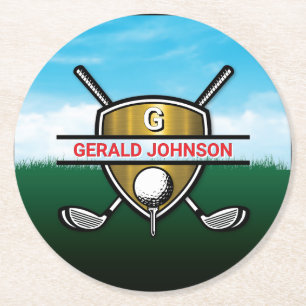 Minimalist Custom Elegant Golf Monogram Round Paper Coaster