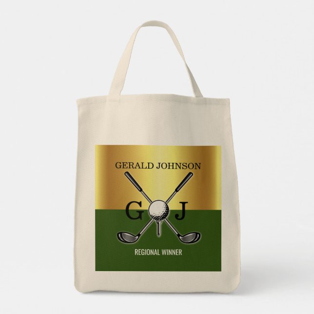 Minimalist Custom Elegant Golf Monogram Tote Bag (Back)