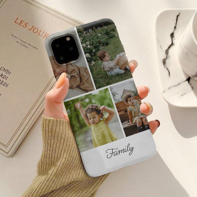 Minimalist Custom Family 4 Photo Collage Case-Mate iPhone Case (Creator Uploaded)