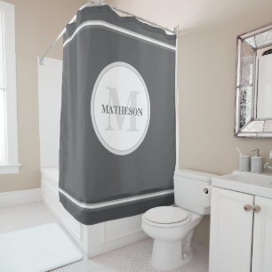 Minimalist Custom Hotel Monogram Chic Grey Shower Curtain