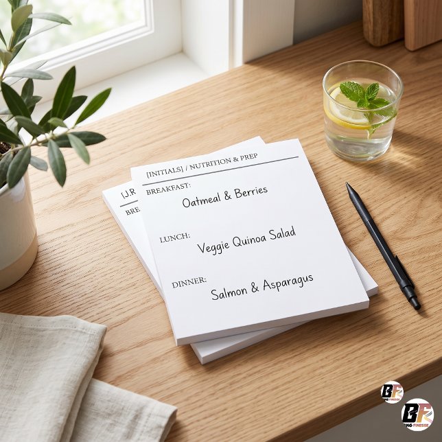 Minimalist Custom Initials Nutrition & Daily Meal  Notepad (#ForYou)