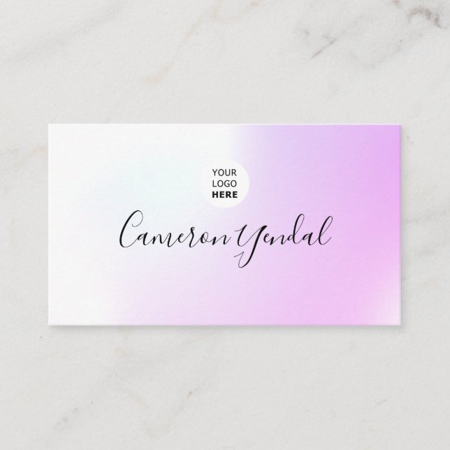 Minimalist custom logo white elegant script business card (Front)