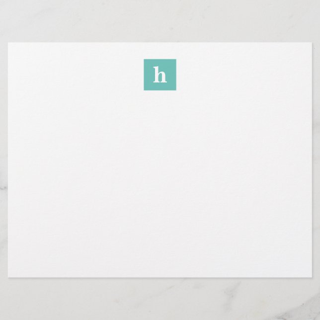 Minimalist Custom Monogram Aqua Blue Custom Letterhead (Front)
