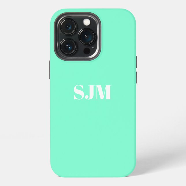 Minimalist Custom monogram initials aqua white iPhone Case (Back)