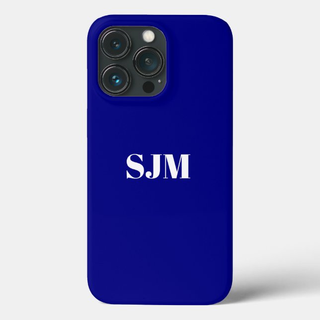 Minimalist Custom monogram name cobalt blue white Case-Mate iPhone Case (Back)