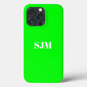 Minimalist Custom monogram name neon green screen iPhone 13 Pro Case