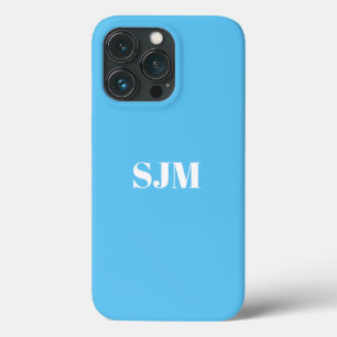 Minimalist Custom monogram name sky blue white iPhone 13 Pro Case
