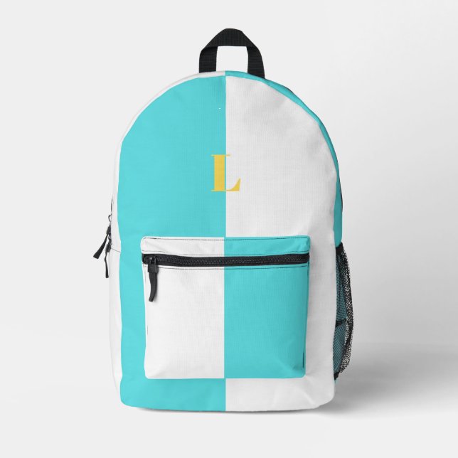 Minimalist Custom Name Blue and White Backpacks (Front)
