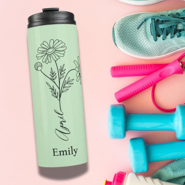 Minimalist Custom Name Daisy April Birth Flower Thermal Tumbler (Minimalist Custom Name Daisy April Birth Flower Thermal Tumbler)