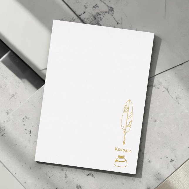 Minimalist Custom Name Elegant Writer  (Real gold foil feather quill writer, custom note cards)