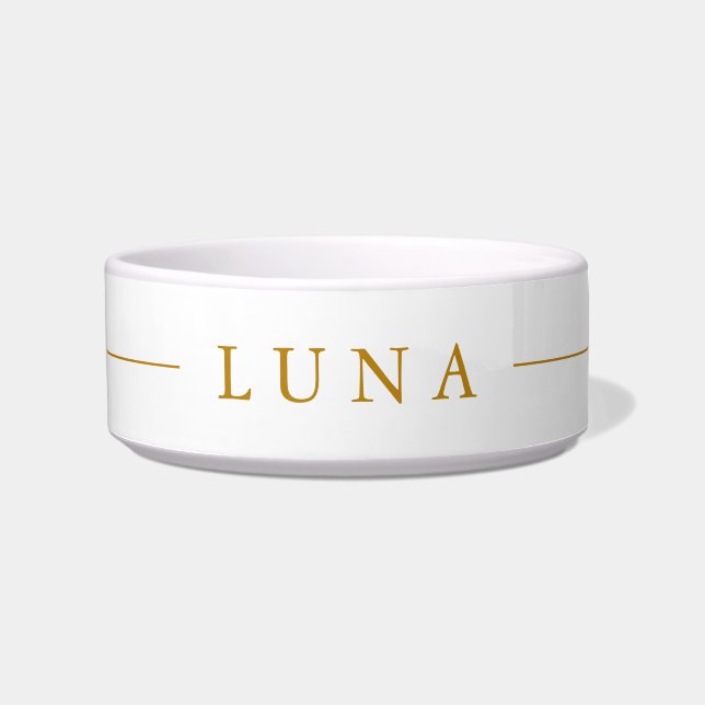 Minimalist Custom Name Gold Script Pet Bowl (Front)