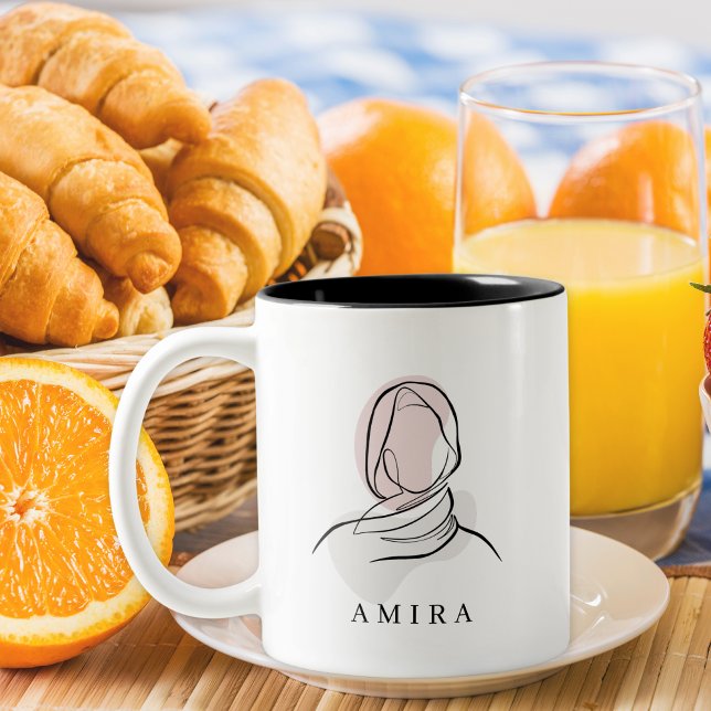 Minimalist Custom Name Hijab Line Art Two-Tone Mug (Creator Uploaded)