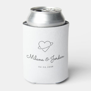 Minimalist Custom Name Modern Heart Wedding Couple Can Cooler