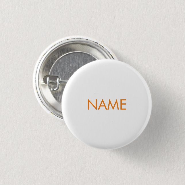 Minimalist Custom name text orange white 3 Cm Round Badge (Front & Back)
