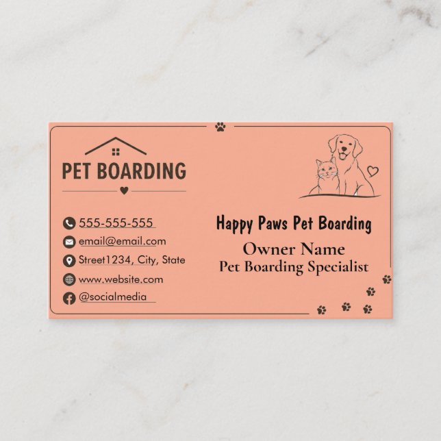 Minimalist Custom Pet Boarding Business Card (Front)