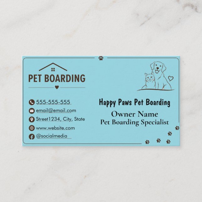 Minimalist Custom Pet Boarding Business Card (Front)