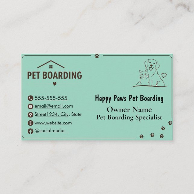 Minimalist Custom Pet Boarding Business Card (Front)