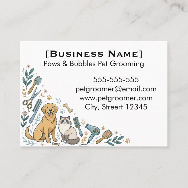 Minimalist Custom Pet Groomer Business Card  (Front)