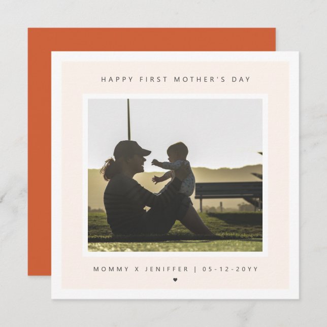 Minimalist Custom Photo First Mother's Day Modern Card (Front/Back)