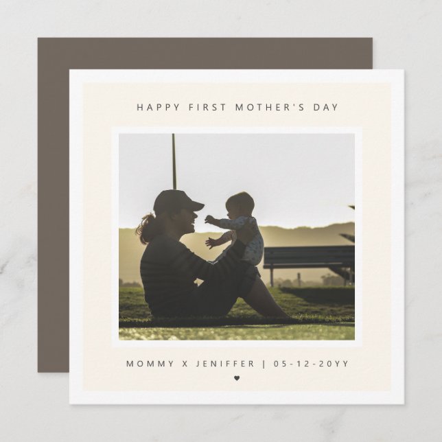 Minimalist Custom Photo First Mother's Day Modern Card (Front/Back)