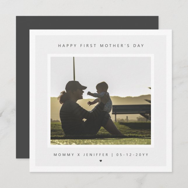 Minimalist Custom Photo First Mother's Day Modern Card (Front/Back)