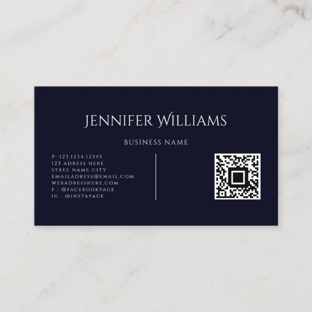 Minimalist Custom QR Code Script Modern Blue Business Card (Front)