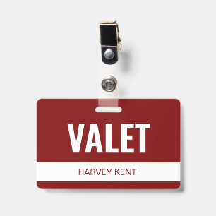 Minimalist Custom Red Hotel Valet Employee ID Badge