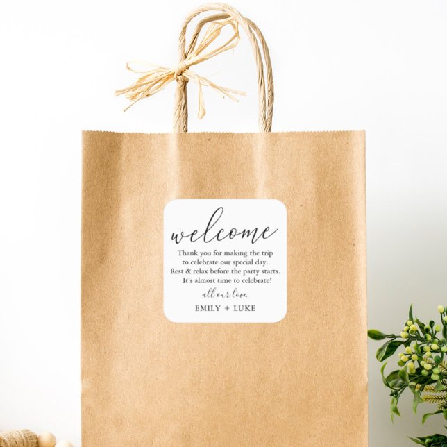 Minimalist Custom Wedding Welcome Bag Square Sticker (Creator Uploaded)