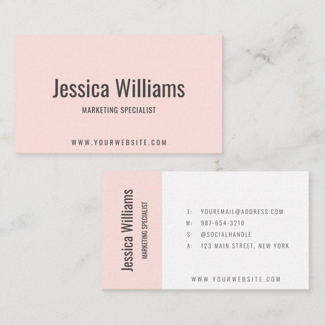 Minimalist Customizable Professional Blush Pink Business Card (Front/Back)