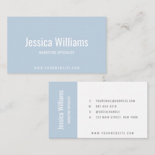 Minimalist Customizable Professional Light Blue Business Card (Front/Back)