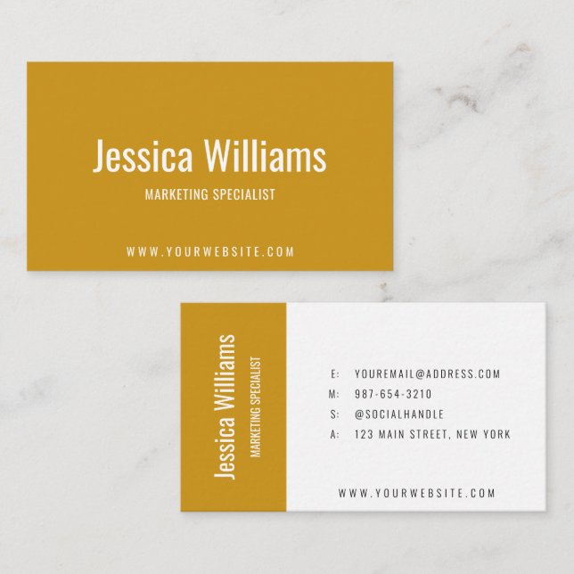 Minimalist Customized Professional Mustard Yellow Business Card (Front/Back)