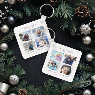 Minimalist Cute 8 Photos Collage Family Keepsake Key Ring