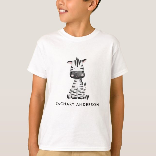 Minimalist Cute Baby Zebra Kids Personalised T-Shirt (Front)