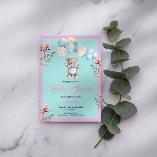 Minimalist Cute Bear Baby Shower Invitation