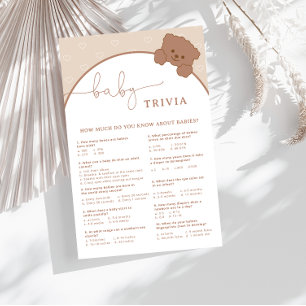 Minimalist Cute Bear Baby Shower Trivia Game