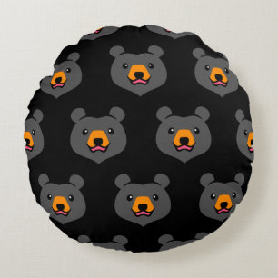 Minimalist Cute Black Bear Cartoon Round Cushion