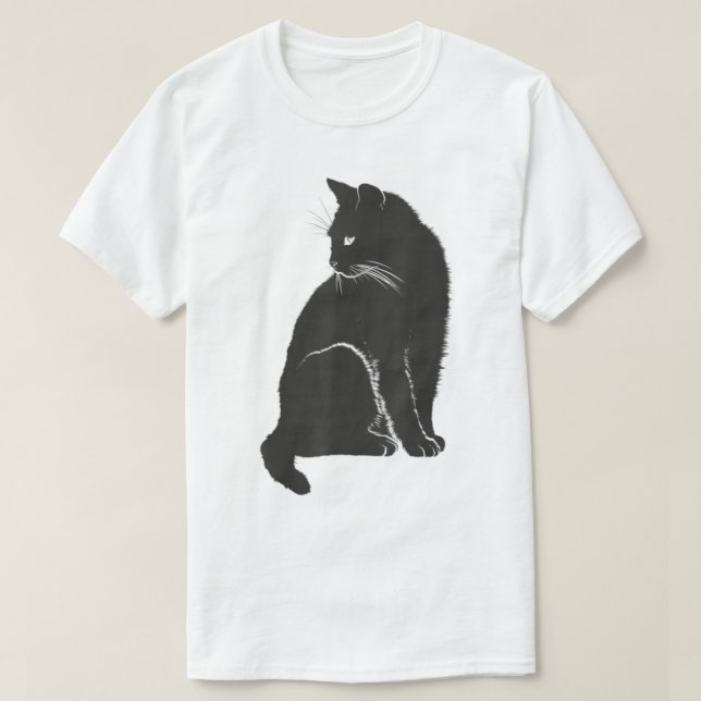 Minimalist Cute Black Cat Owner Feline Art Kitten  T-Shirt (Design Front)