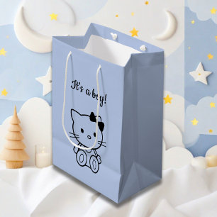 Minimalist Cute Blue Kitty Medium Gift Bag