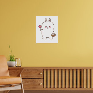 Minimalist Cute Bunny with Flower Poster