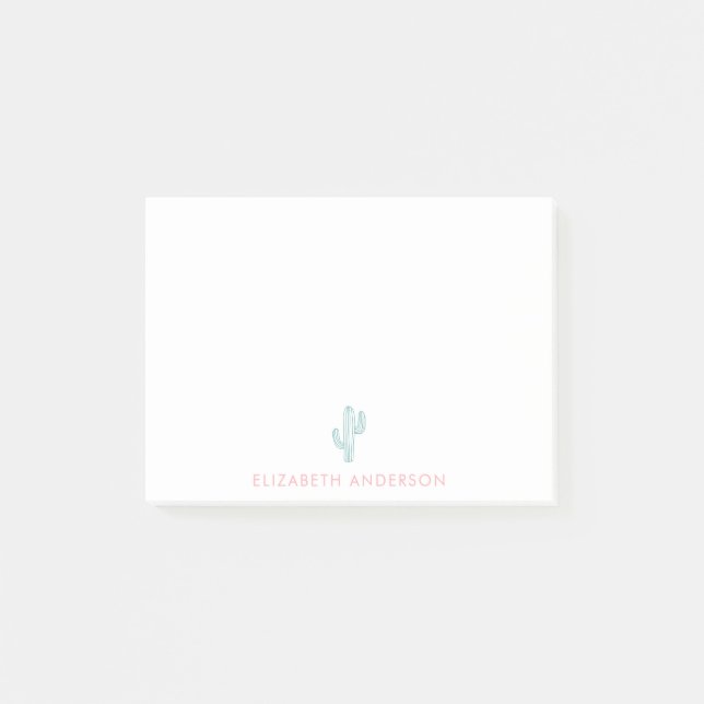 Minimalist Cute Cactus Feminine Personalised Post-it Notes (Front)