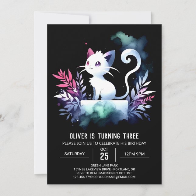 Minimalist Cute Cat Birthday Invitation (Front)