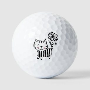 Minimalist Cute Cat with Flower on Tail Decorative Golf Balls