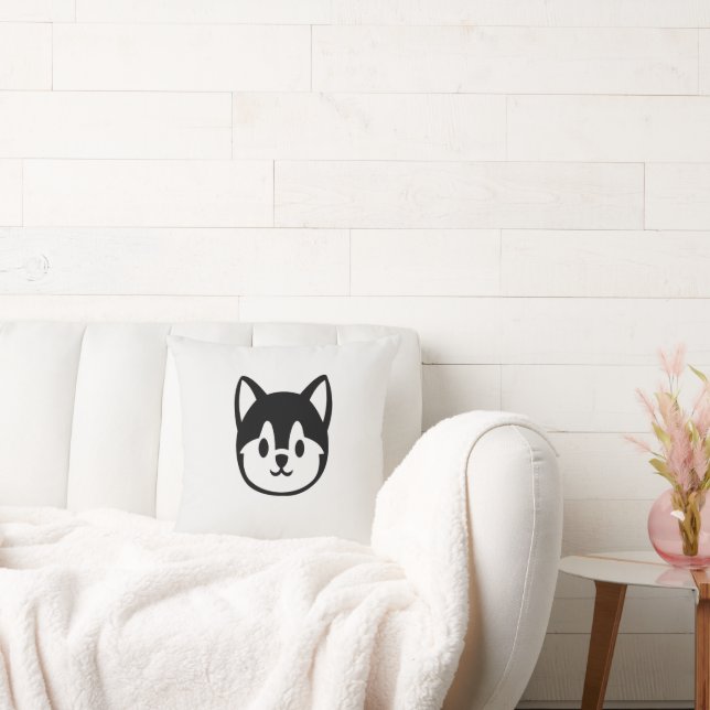 Minimalist Cute Chibi Husky Face Cushion (Couch)