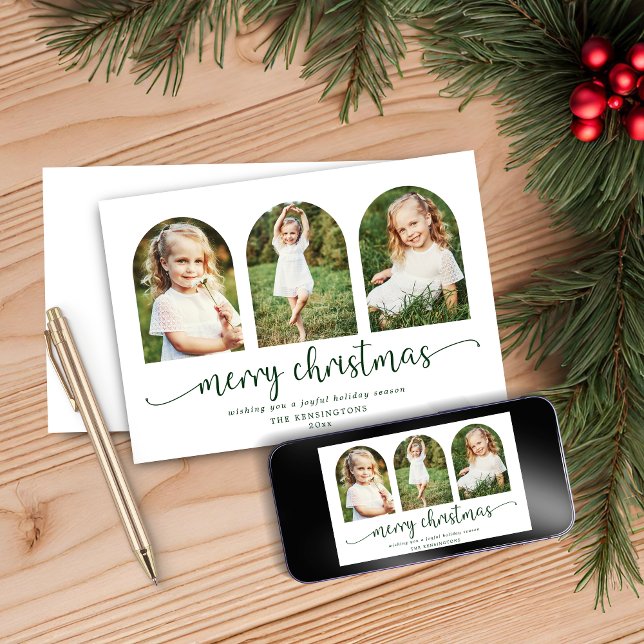 Minimalist Cute Christmas Trees Holiday 3 Photo (Minimalist Cute Christmas Trees Holiday 3 Photo Card)