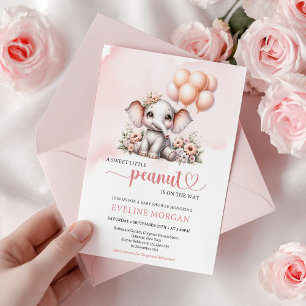 Minimalist cute elephant blush flowers girl invitation