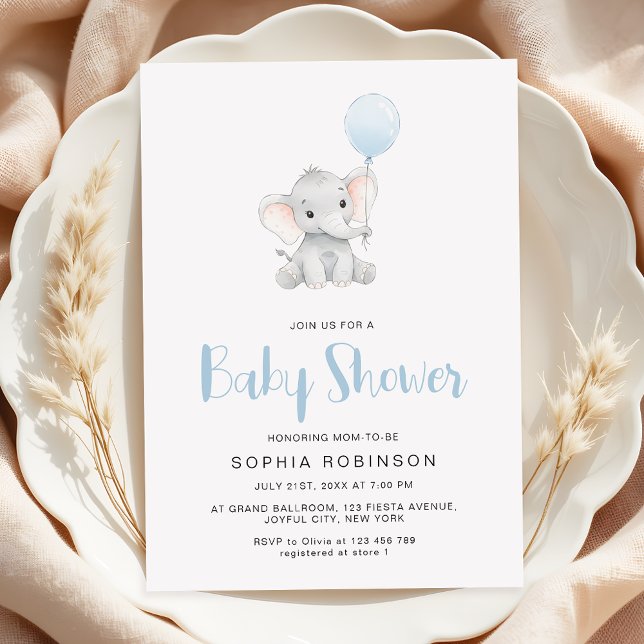 Minimalist Cute Elephant Boy Baby Shower Invitation (Creator Uploaded)