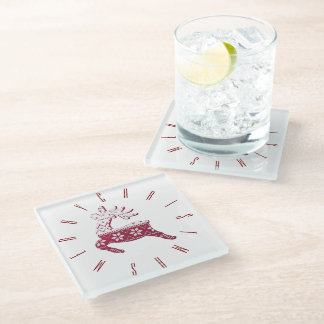 Minimalist Cute Festive Reindeer Merry Christmas  Glass Coaster
